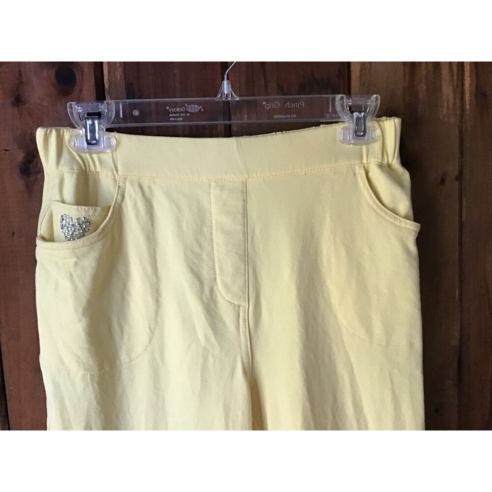 Quacker Factory Dream Jeannes Capris Size XS Yellow Stretch Rhinestones - Picture 2 of 12